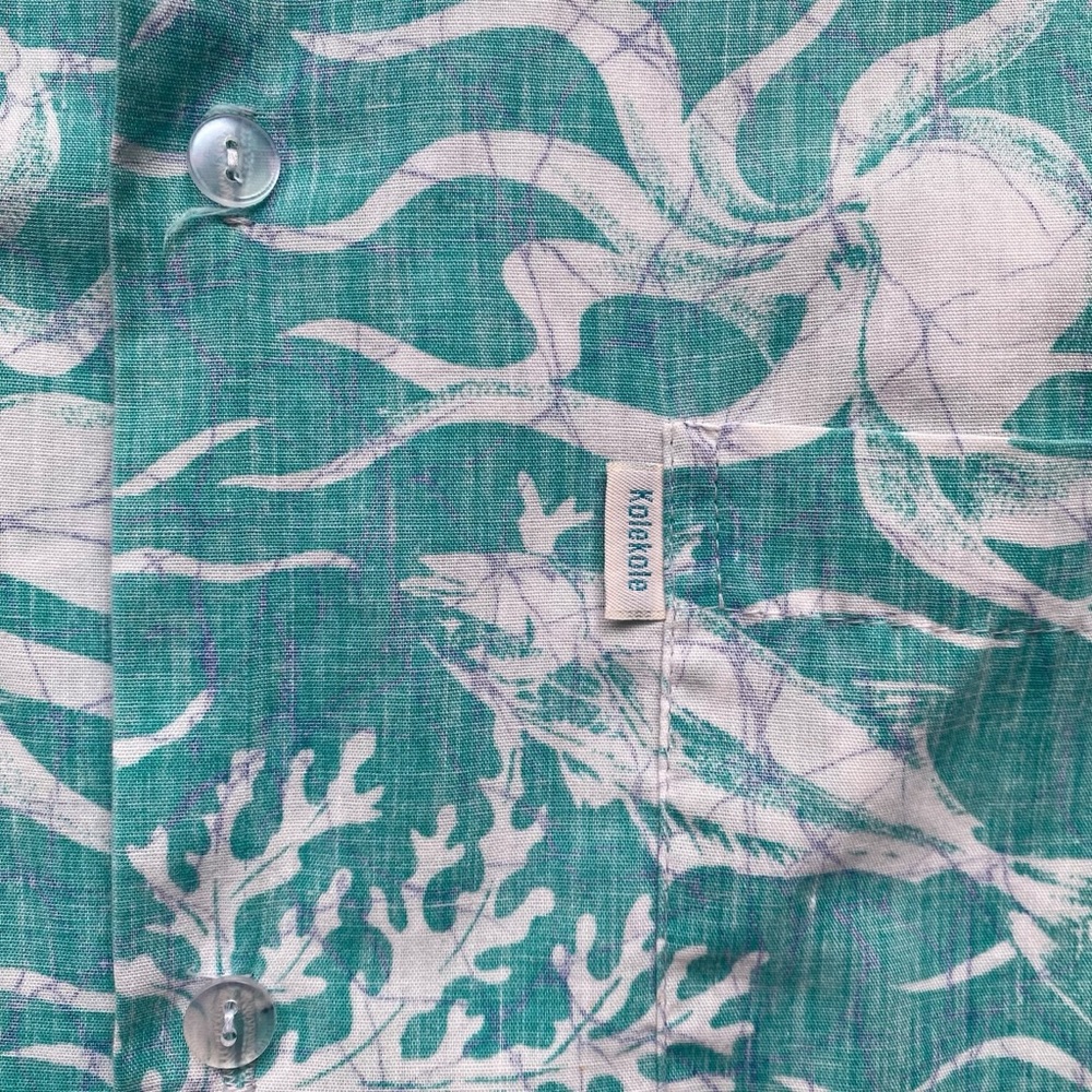 Kolekole Vintage Hawaiian Shirt Mens Large Green Floral Fish Print Pattern AOP - Picture 3 of 7